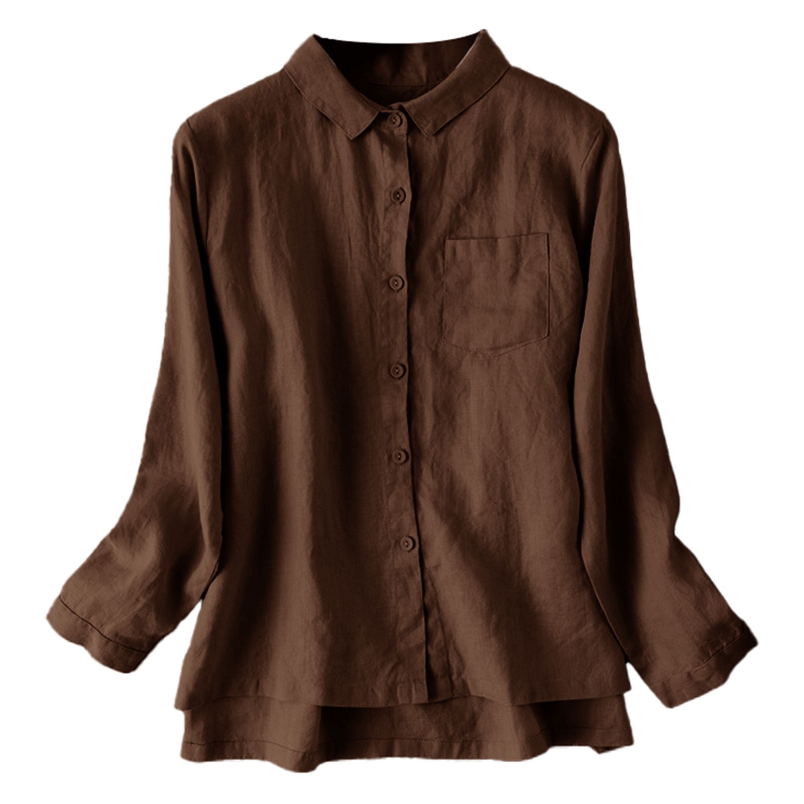 thumbnail image 1 of Camisa holgada de lino fino para mujer - Diseño vintage con solapa - Manga larga - Tallas M-XXL, 1 of 4
